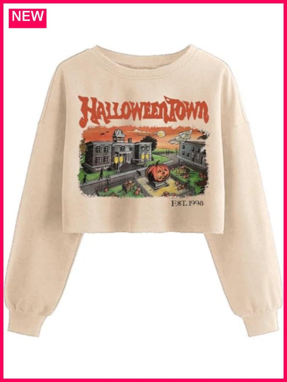 Ghost Graphic Crop Sweatshirt Pullover Cotton Blend Halloween Thanksgiving